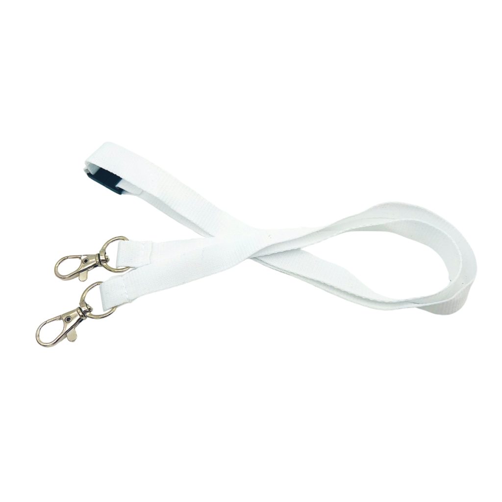 Plain White Double Clip Lanyards | Wristbands Direct